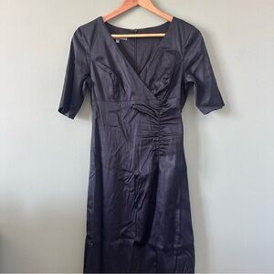 Donna Ricco Womens Black Satin Wrap Top Empire Waist Short Sleeve Dress 4